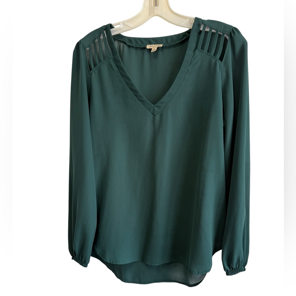 Lilly White Elegant Green V-Neck Women's Top long sleeve elastic cuff, medium